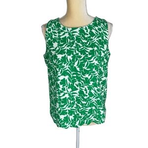 J. Crew Green Scalloped Leaf Print Wrap‎ Sleeveless Tank Top Size Small